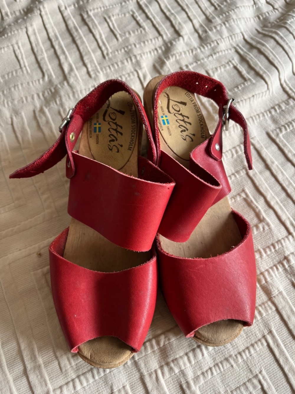 Lotta From Stockholm Red Open-Toe Leather Sandals sz 40